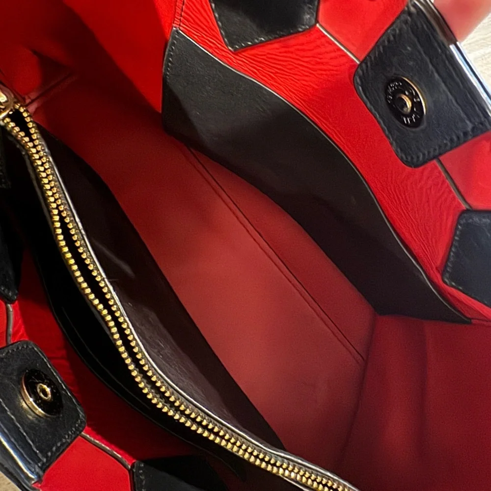 DIANE VON FURSTENBERG Leather Tote – Black with Red interior/gold tone hardware - Picture 13 of 15